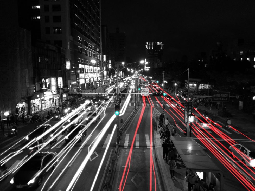 Taipei Street: Black and White and Red